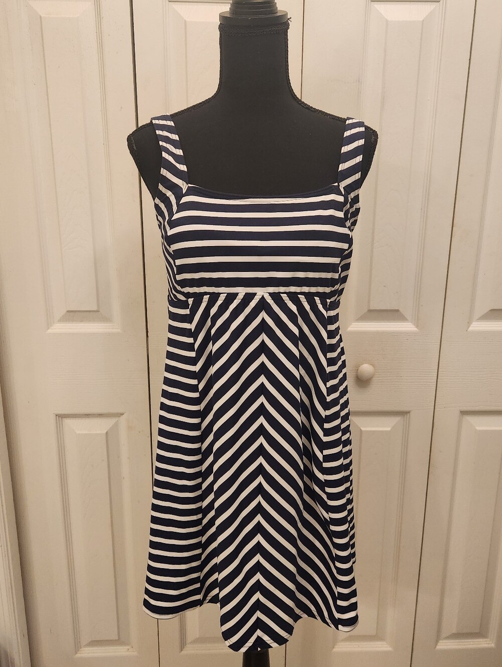 Lands End Navy & White Striped Sleeveless A-Line Dress